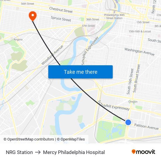 NRG Station to Mercy Philadelphia Hospital map
