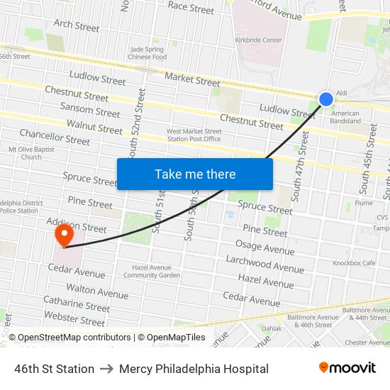 46th St Station to Mercy Philadelphia Hospital map