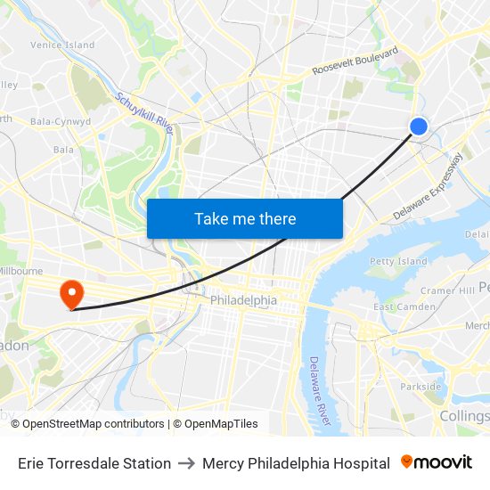 Erie Torresdale Station to Mercy Philadelphia Hospital map
