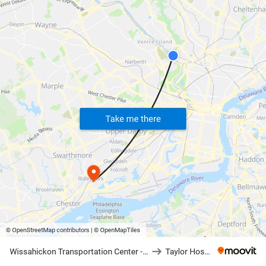 Wissahickon Transportation Center - Onsite to Taylor Hospital map