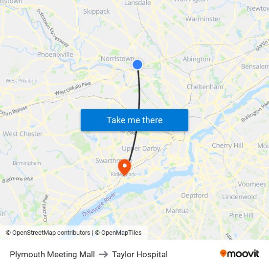 Plymouth Meeting Mall to Taylor Hospital map