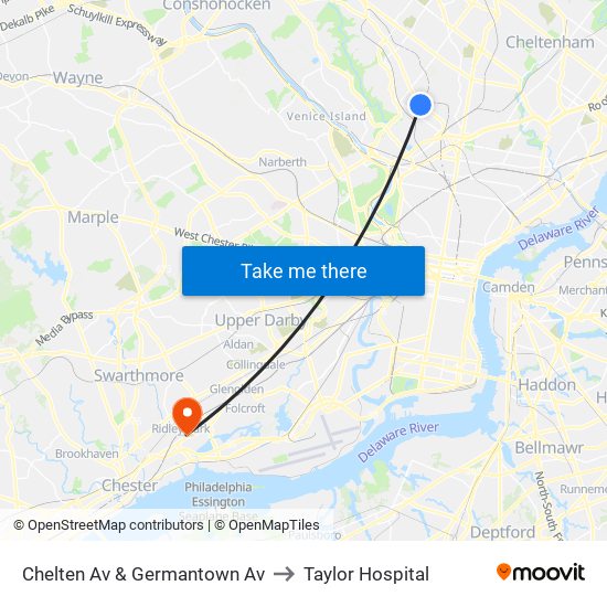 Chelten Av & Germantown Av to Taylor Hospital map