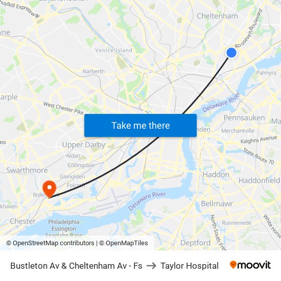 Bustleton Av & Cheltenham Av - Fs to Taylor Hospital map