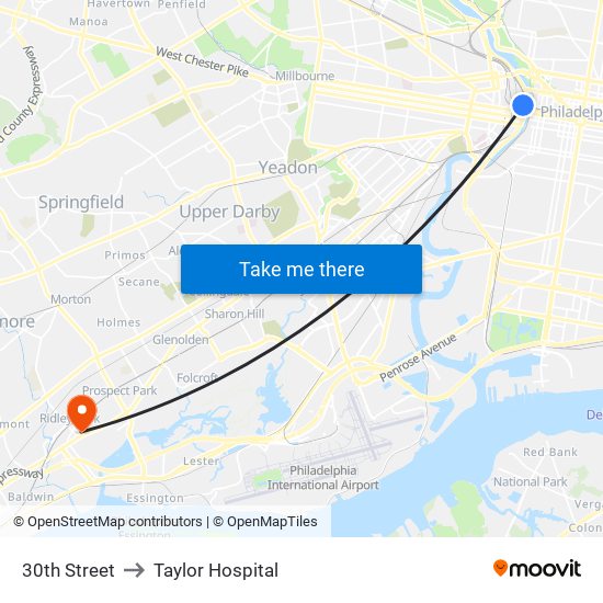 30th Street to Taylor Hospital map