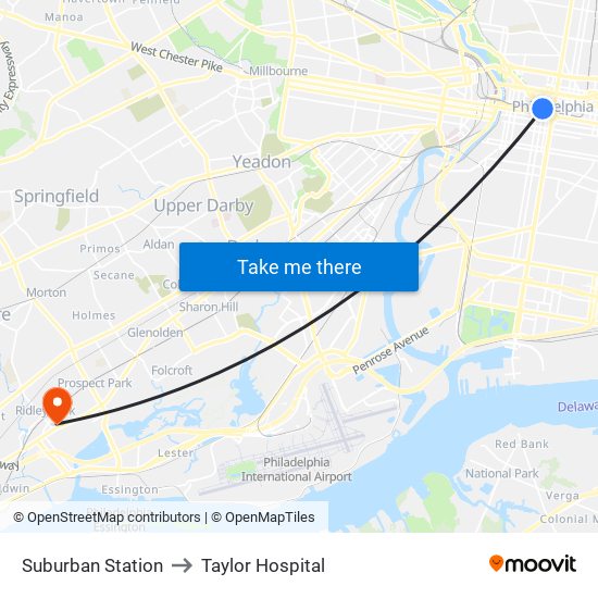 Suburban Station to Taylor Hospital map