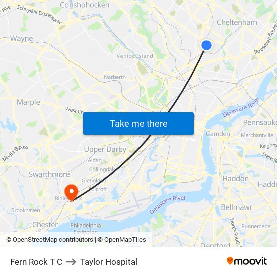 Fern Rock T C to Taylor Hospital map