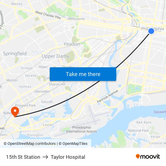 15th St Station to Taylor Hospital map