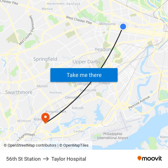 56th St Station to Taylor Hospital map