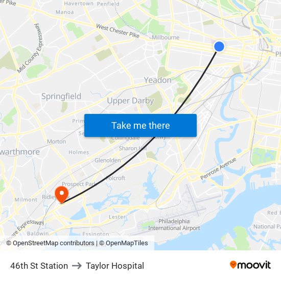 46th St Station to Taylor Hospital map