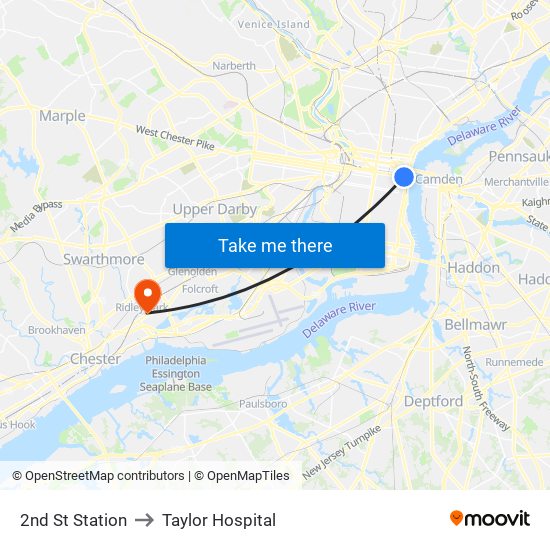 2nd St Station to Taylor Hospital map
