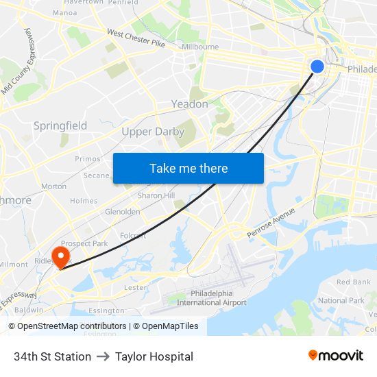 34th St Station to Taylor Hospital map