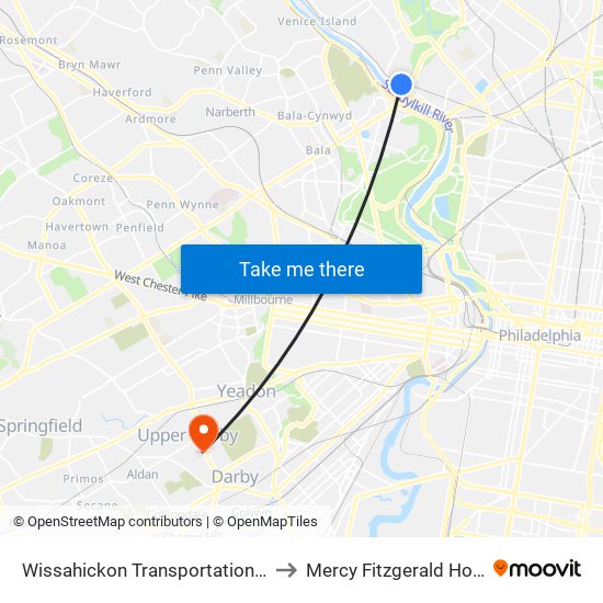 Wissahickon Transportation Center to Mercy Fitzgerald Hospital map