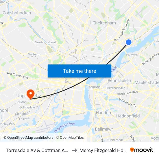 Torresdale Av & Cottman Av Loop to Mercy Fitzgerald Hospital map