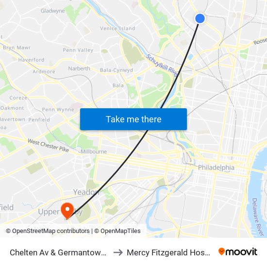 Chelten Av & Germantown Av to Mercy Fitzgerald Hospital map