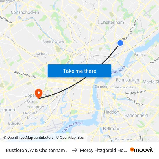 Bustleton Av & Cheltenham Av - Fs to Mercy Fitzgerald Hospital map