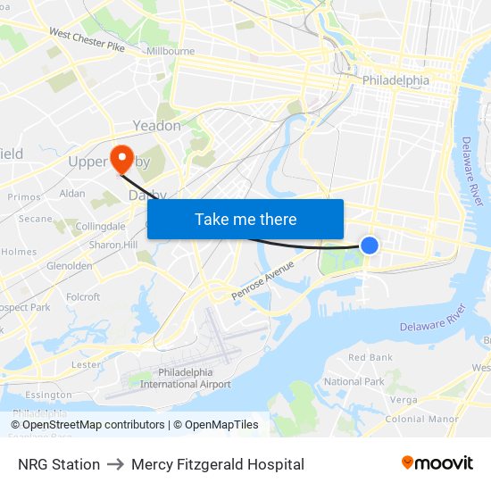 NRG Station to Mercy Fitzgerald Hospital map