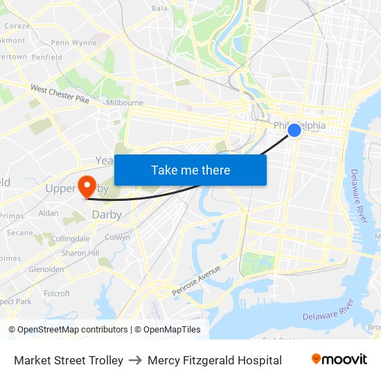 Market Street Trolley to Mercy Fitzgerald Hospital map