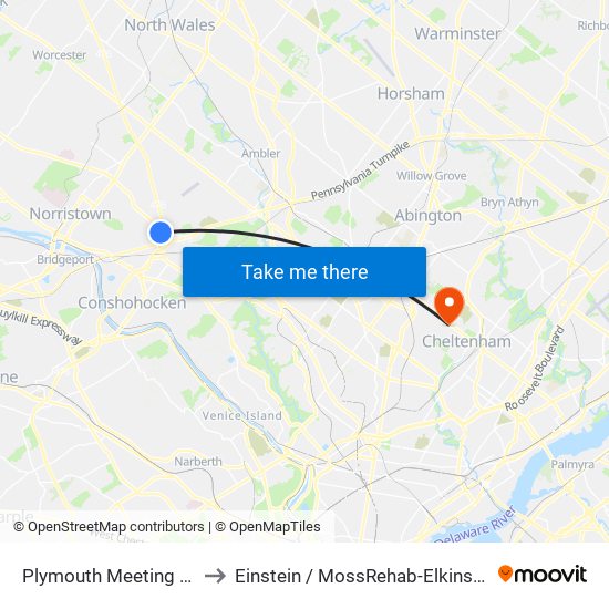 Plymouth Meeting Mall to Einstein / MossRehab-Elkins Park map