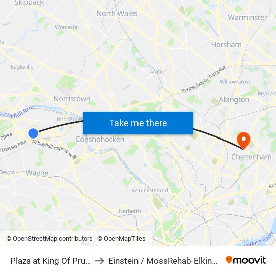 Plaza at King Of Prussia to Einstein / MossRehab-Elkins Park map