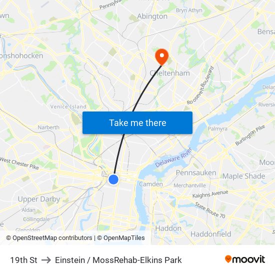 19th St to Einstein / MossRehab-Elkins Park map