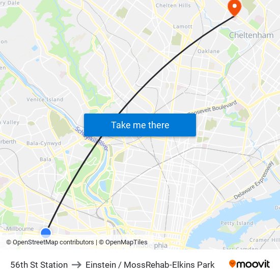 56th St Station to Einstein / MossRehab-Elkins Park map