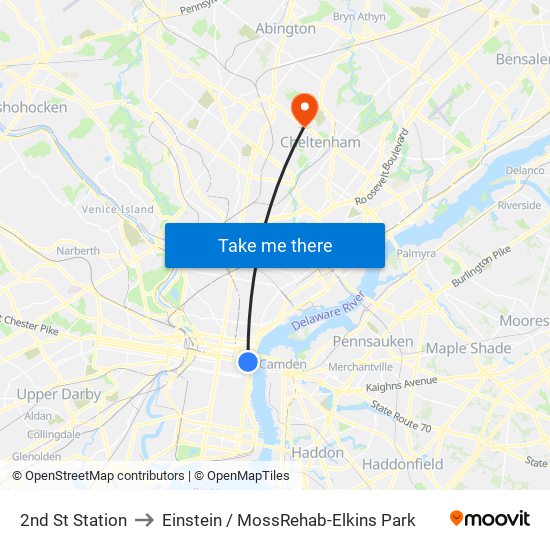 2nd St Station to Einstein / MossRehab-Elkins Park map