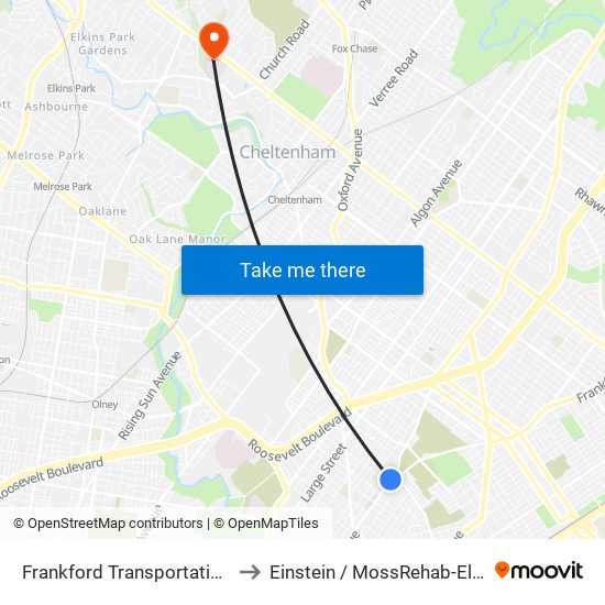 Frankford Transportation Center to Einstein / MossRehab-Elkins Park map