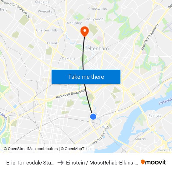 Erie Torresdale Station to Einstein / MossRehab-Elkins Park map