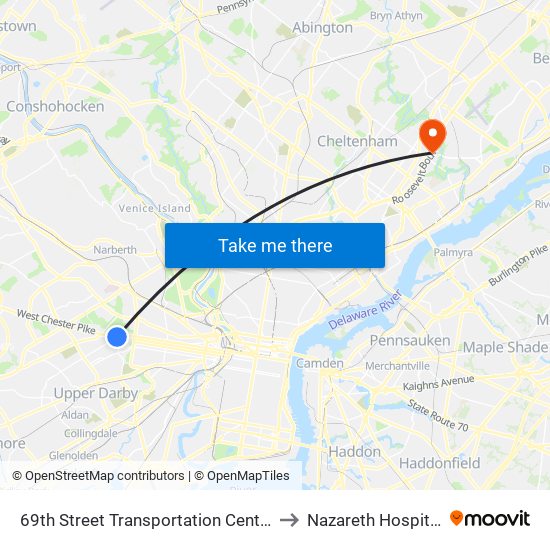 69th Street Transportation Center to Nazareth Hospital map