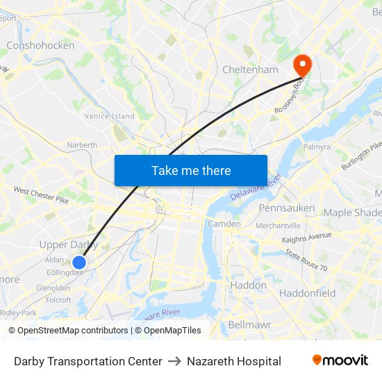 Darby Transportation Center to Nazareth Hospital map