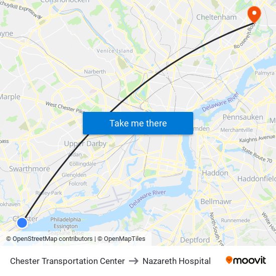 Chester Transportation Center to Nazareth Hospital map