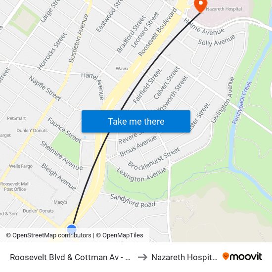 Roosevelt Blvd & Cottman Av - FS to Nazareth Hospital map