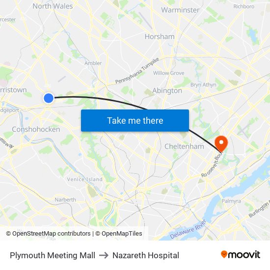 Plymouth Meeting Mall to Nazareth Hospital map