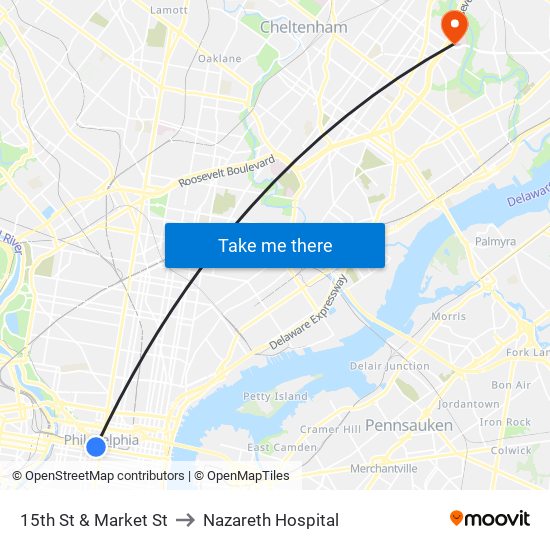 15th St & Market St to Nazareth Hospital map