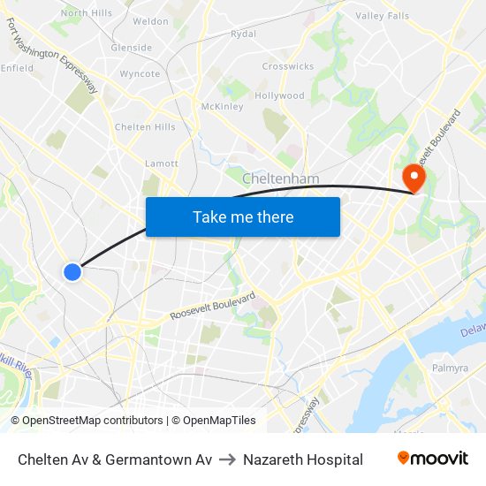 Chelten Av & Germantown Av to Nazareth Hospital map