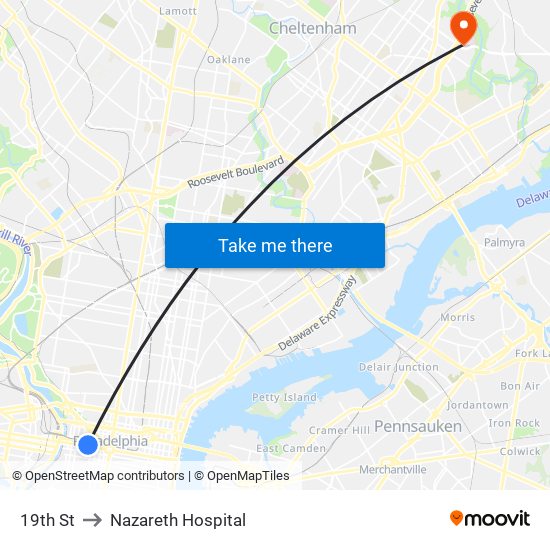 19th St to Nazareth Hospital map