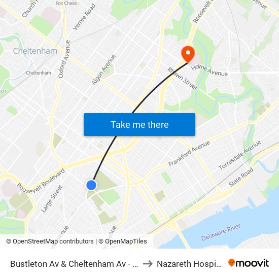 Bustleton Av & Cheltenham Av - Fs to Nazareth Hospital map