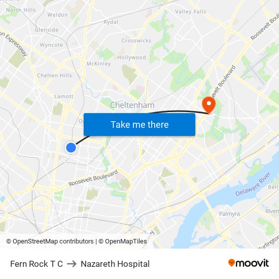 Fern Rock T C to Nazareth Hospital map