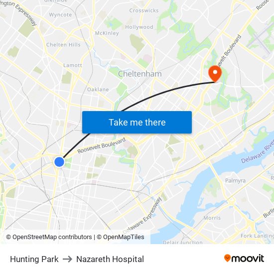 Hunting Park to Nazareth Hospital map