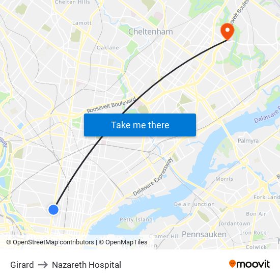 Girard to Nazareth Hospital map