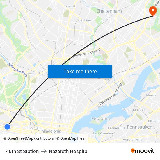 46th St Station to Nazareth Hospital map