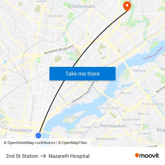 2nd St Station to Nazareth Hospital map