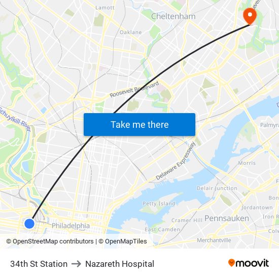 34th St Station to Nazareth Hospital map