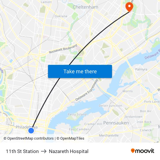 11th St Station to Nazareth Hospital map