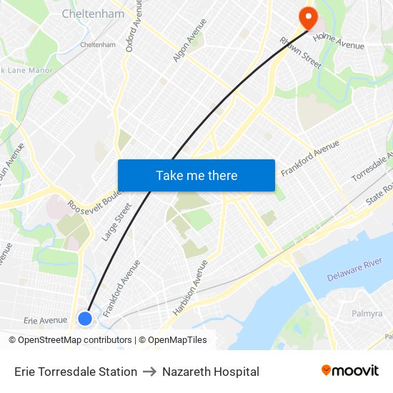 Erie Torresdale Station to Nazareth Hospital map
