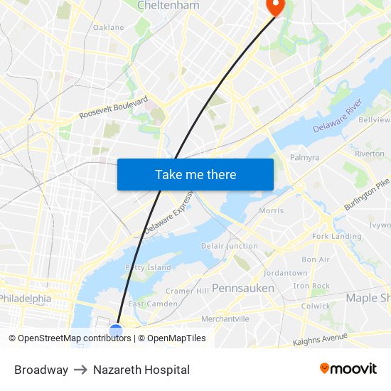 Broadway to Nazareth Hospital map