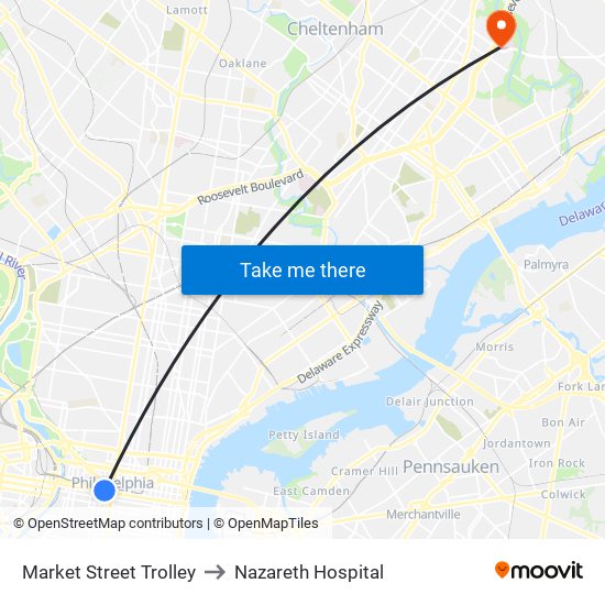 Market Street Trolley to Nazareth Hospital map