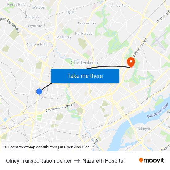 Olney Transportation Center to Nazareth Hospital map