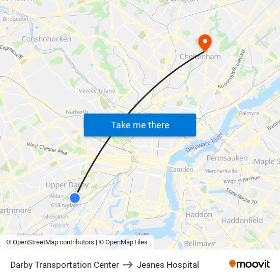 Darby Transportation Center to Jeanes Hospital map