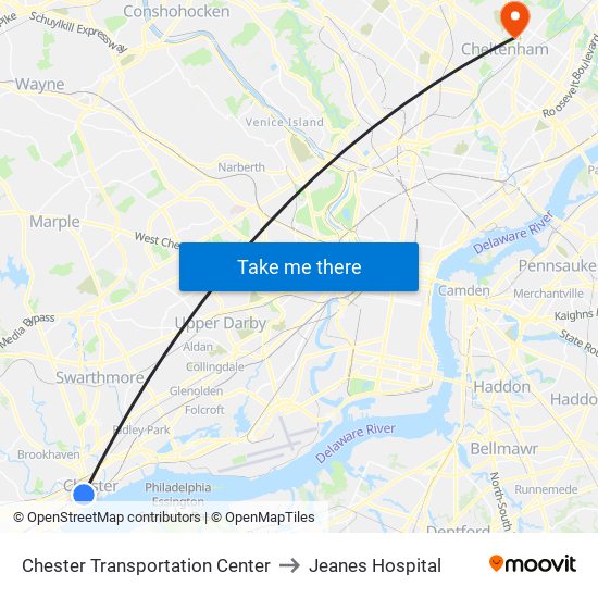 Chester Transportation Center to Jeanes Hospital map